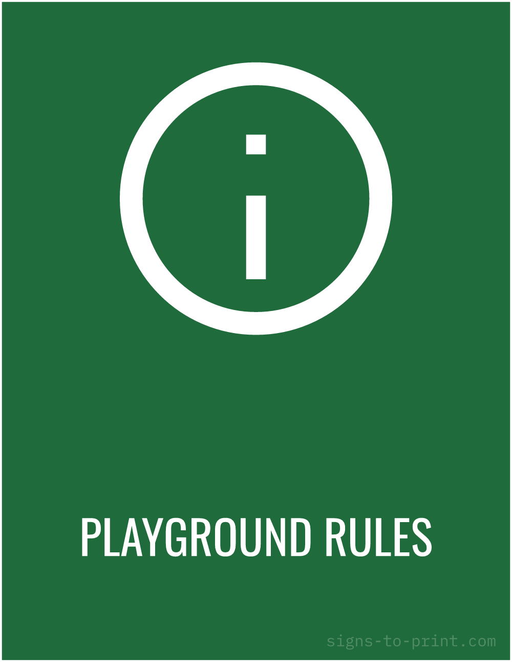 Free printable Playground Rules 8.5 x 11 sign, Green / White, 8.5 x 11 download