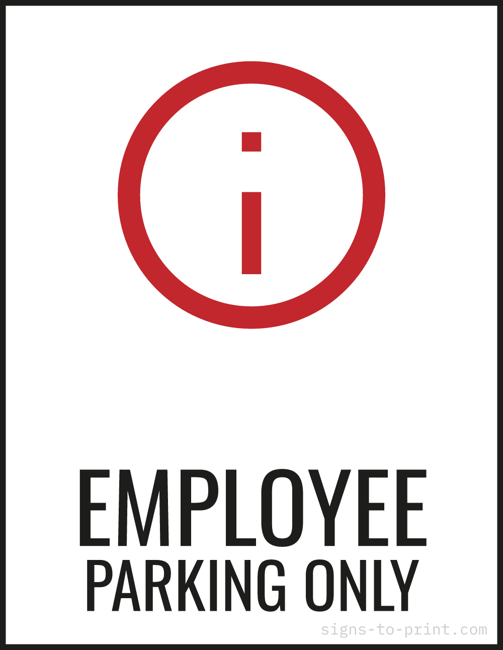 Free printable Employee Parking Only 8.5 x 11 sign, Red / White, 8.5 x 11 download