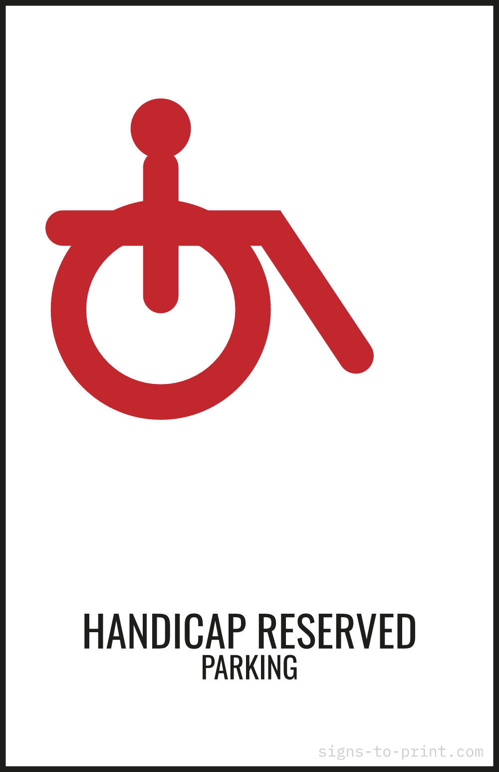 Free printable Handicap Reserved Parking 11 x 17 sign, Red / White, 11 x 17 download