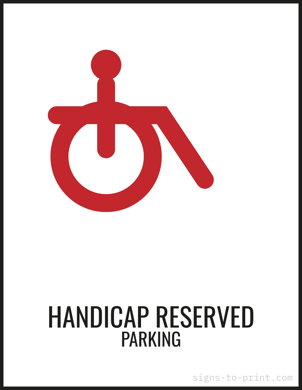 Free printable Handicap Reserved Parking 8.5 x 11 sign, Red / White, 8.5 x 11 download