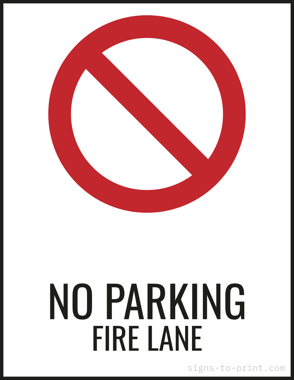 Free printable No Parking Fire Lane 8.5 x 11 sign, Red / White, 8.5 x 11 download