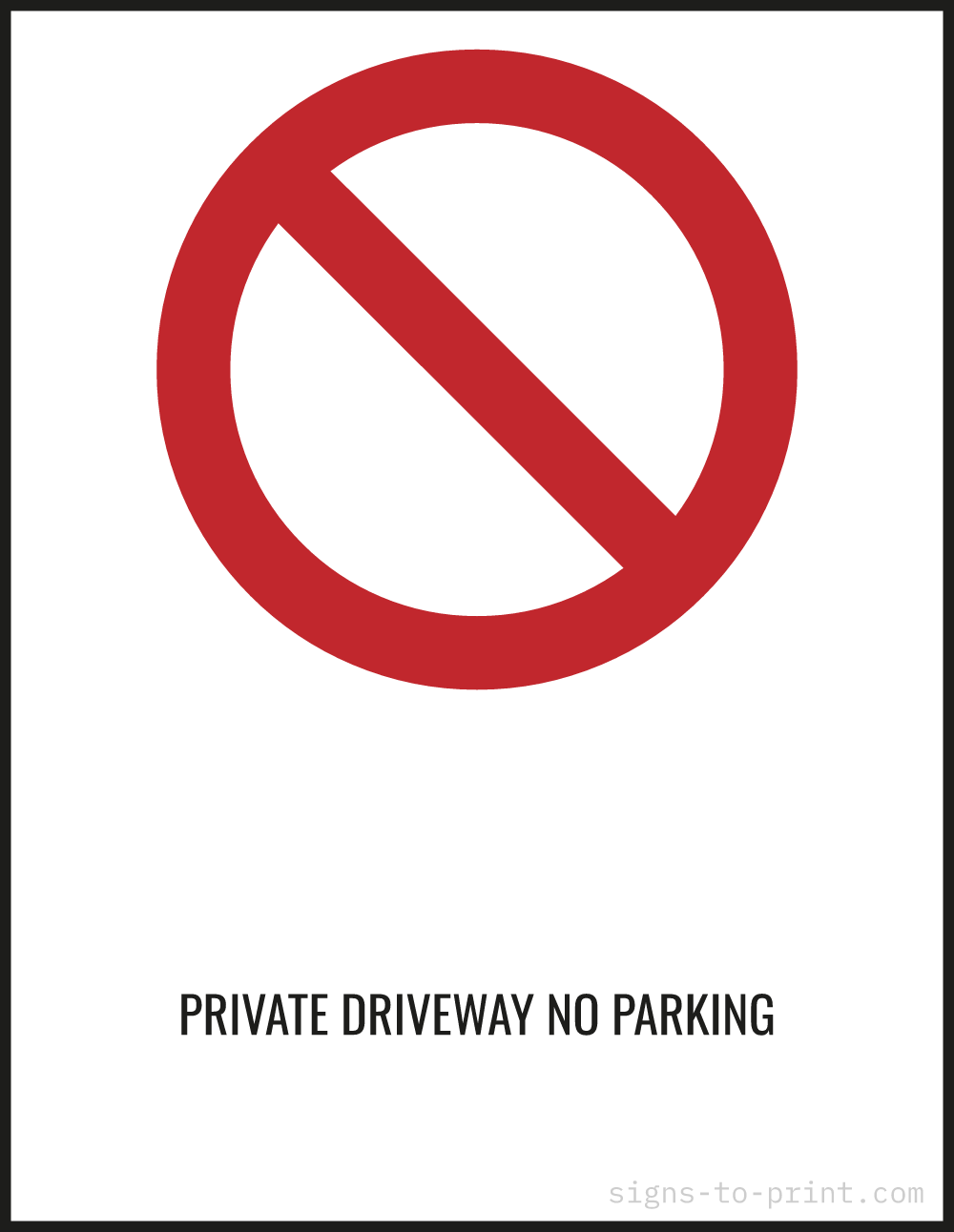 Free printable Private Driveway No Parking 8.5 x 11 sign, Red / White, 8.5 x 11 download
