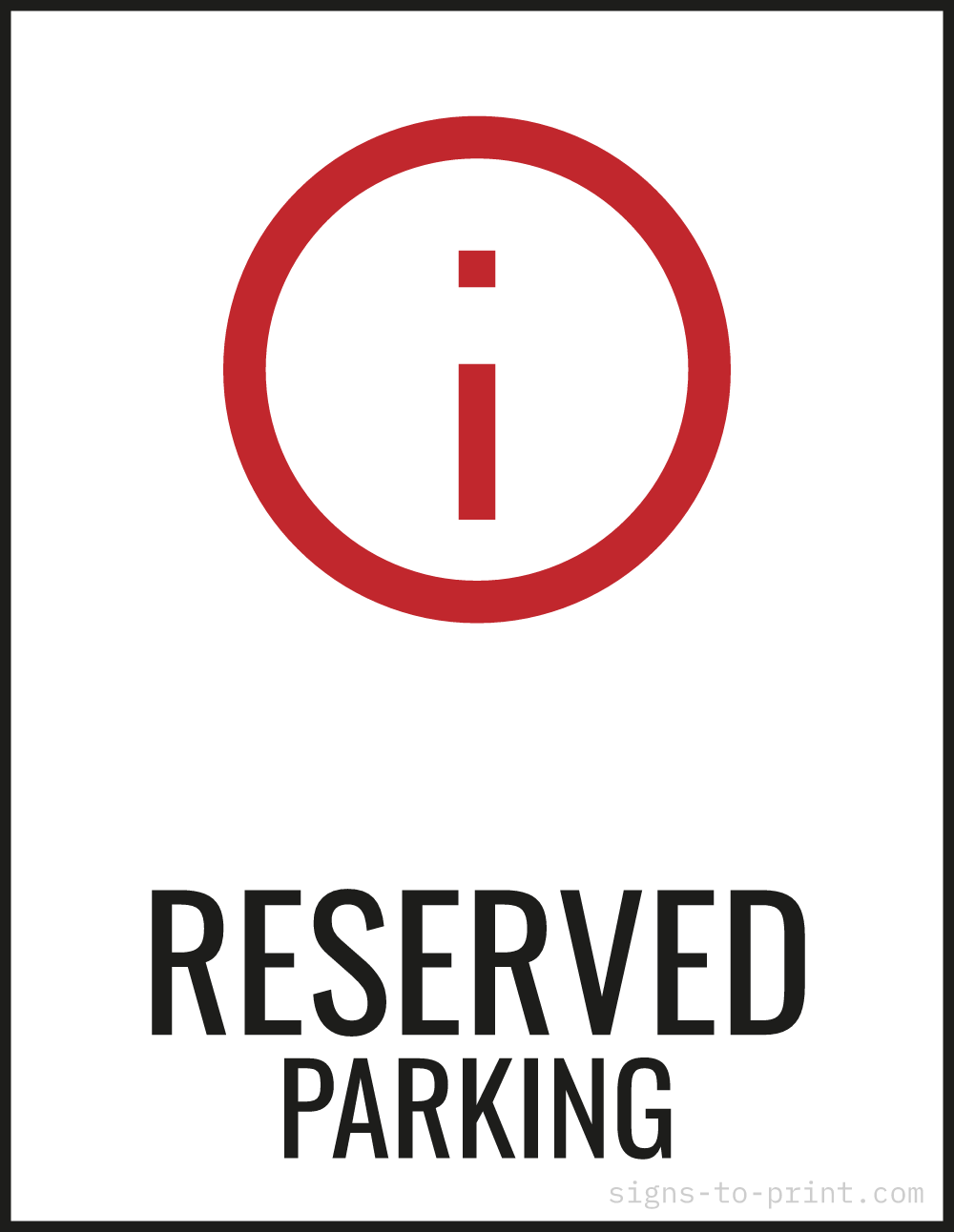 Free printable Reserved Parking 8.5 x 11 sign, Red / White, 8.5 x 11 download