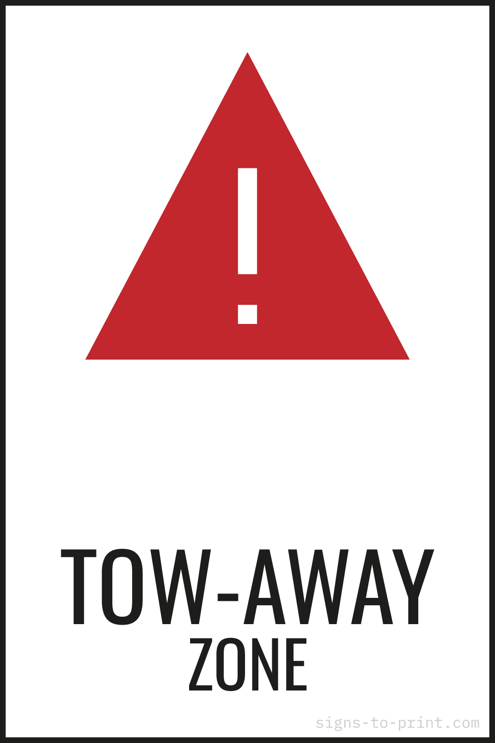Free printable Tow-Away Zone sign, Red / White, 12x18 in