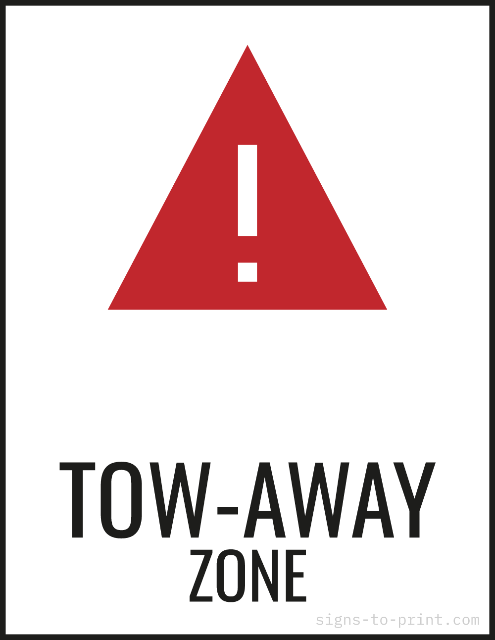 Free printable Tow-Away Zone 8.5 x 11 sign, Red / White, 8.5 x 11 download