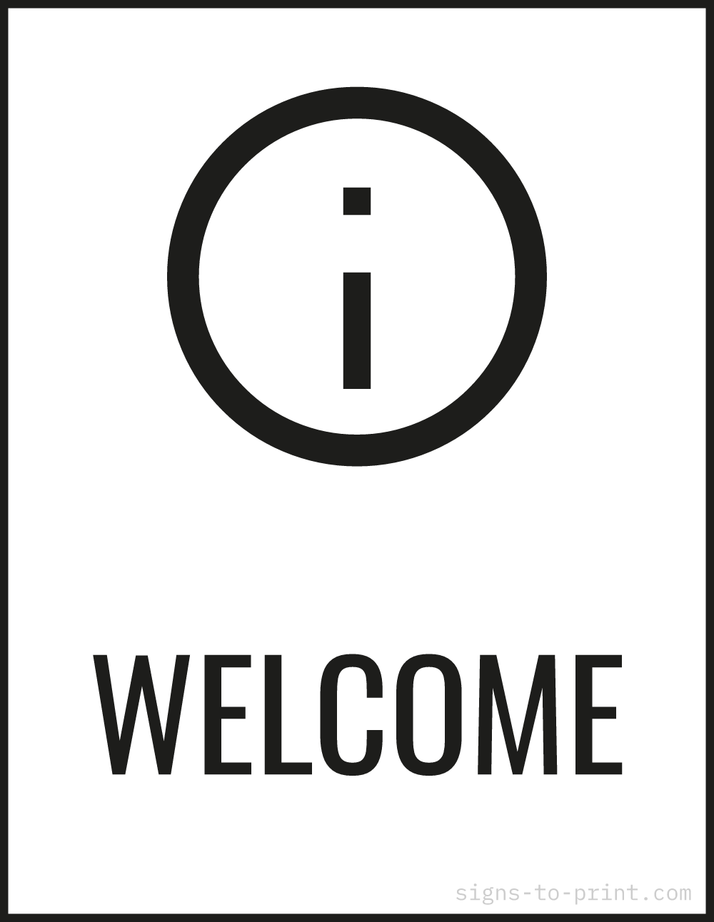 Free printable Welcome 8.5 x 11 sign, Black / White, 8.5 x 11 download