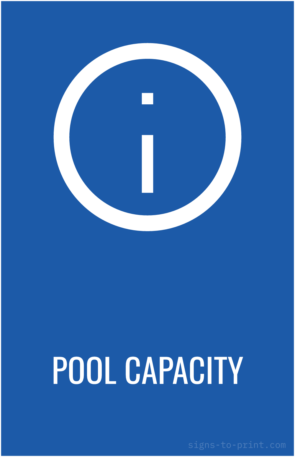 Free printable Pool Capacity 11 x 17 sign, Blue / White, 11 x 17 download