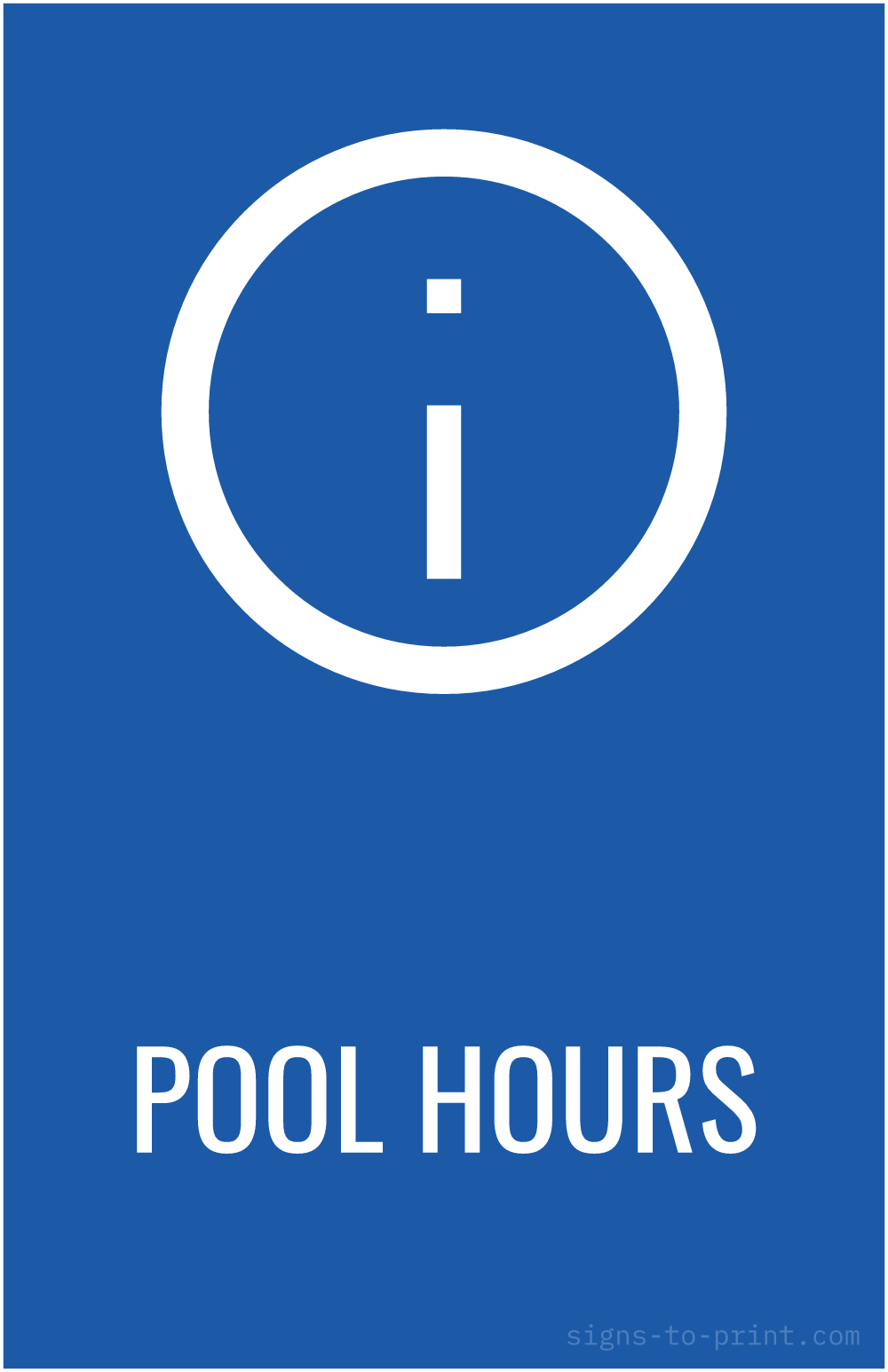Free printable Pool Hours 11 x 17 sign, Blue / White, 11 x 17 download