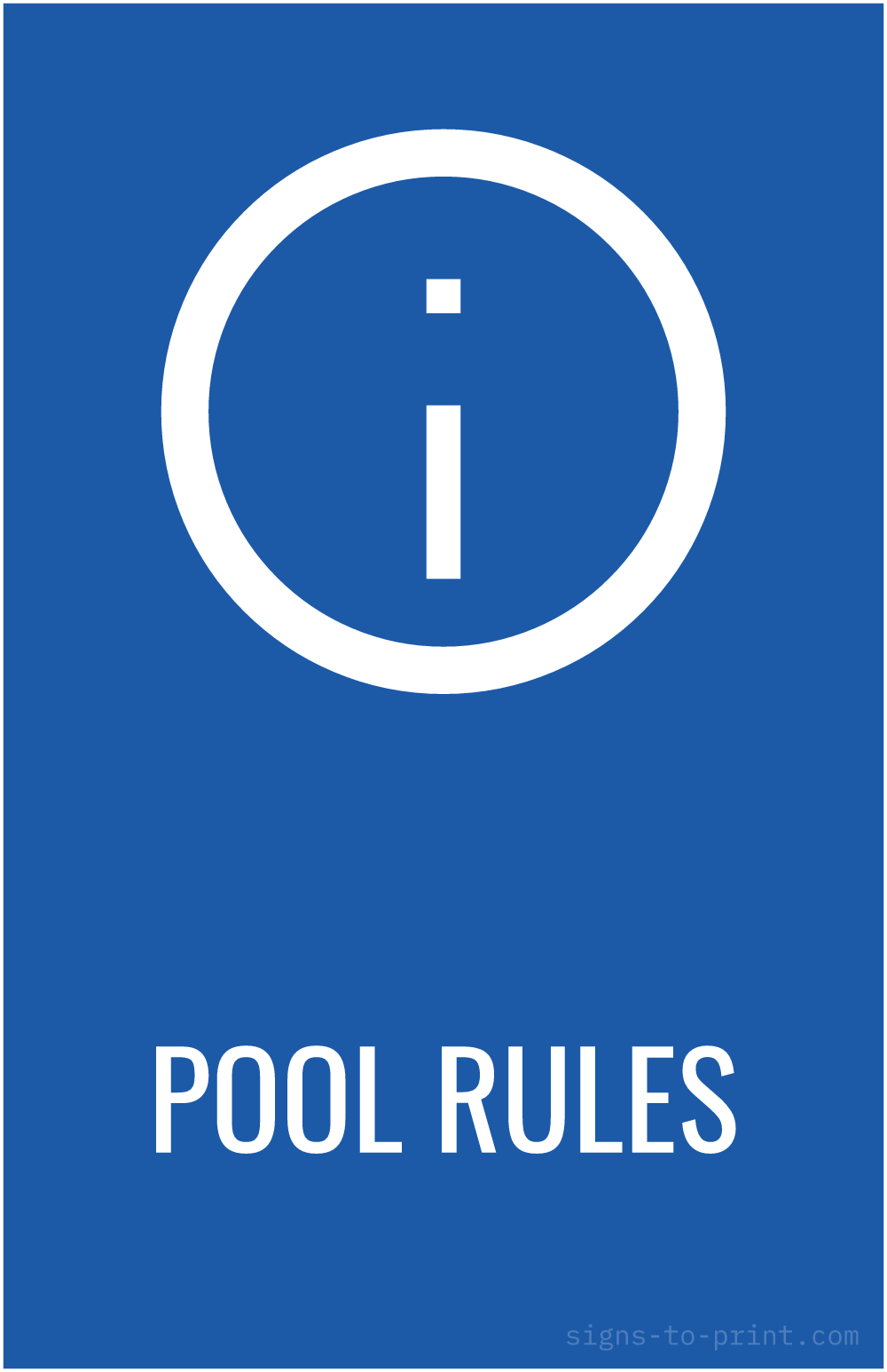 Free printable Pool Rules 11 x 17 sign, Blue / White, 11 x 17 download