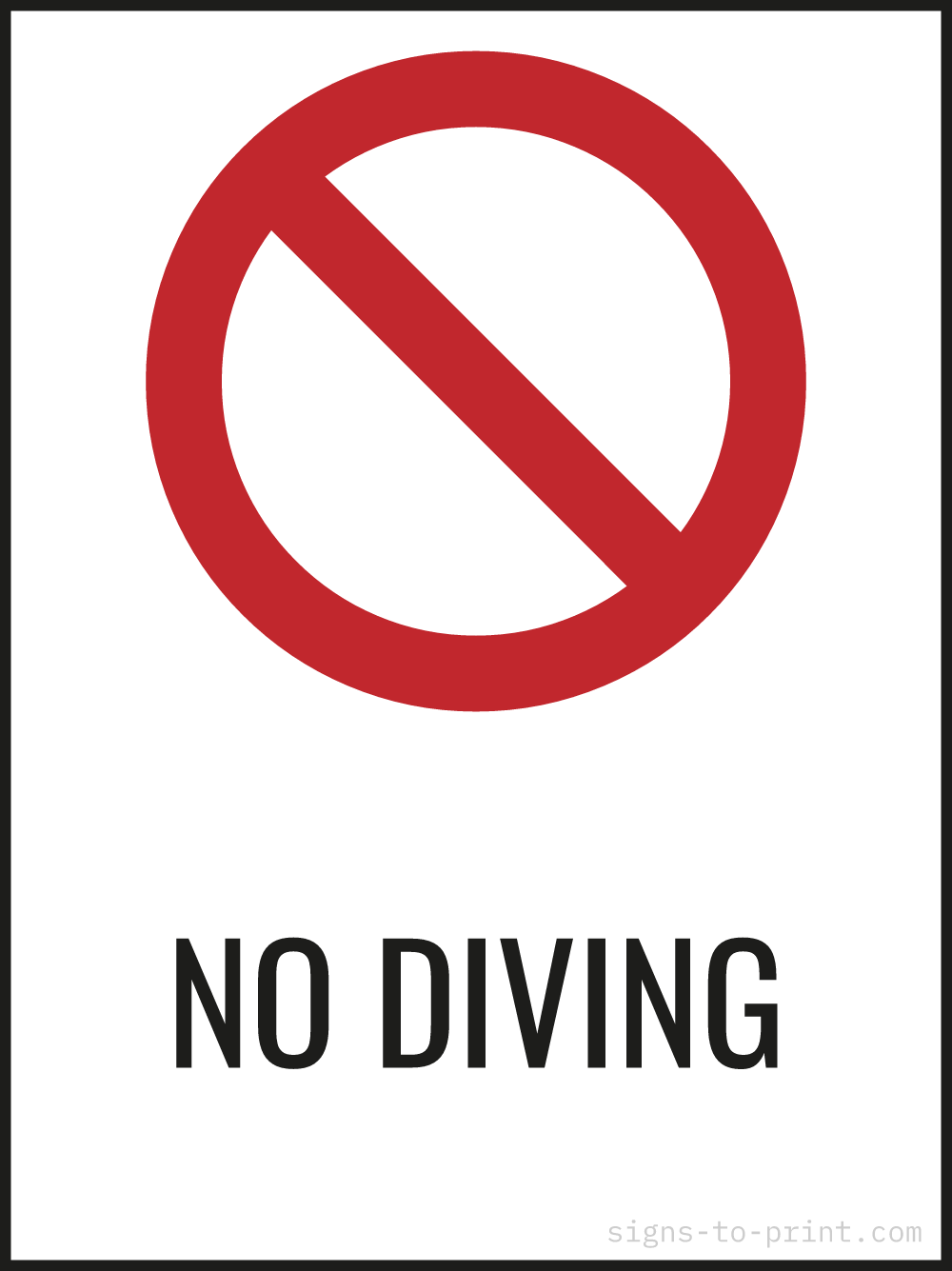 Free printable No Diving 18 x 24 sign, Red / White, 18 x 24 download