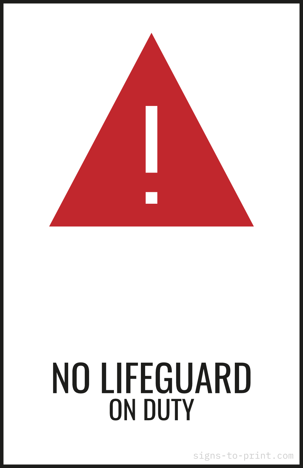 Free printable No Lifeguard on Duty 11 x 17 sign, Red / White, 11 x 17 download