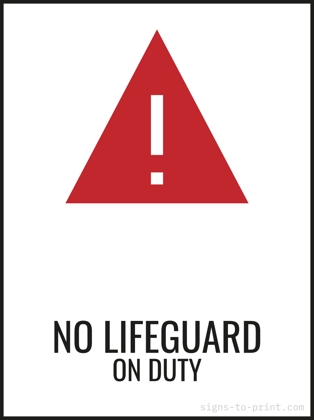 Free printable No Lifeguard on Duty 18 x 24 sign, Red / White, 18 x 24 download