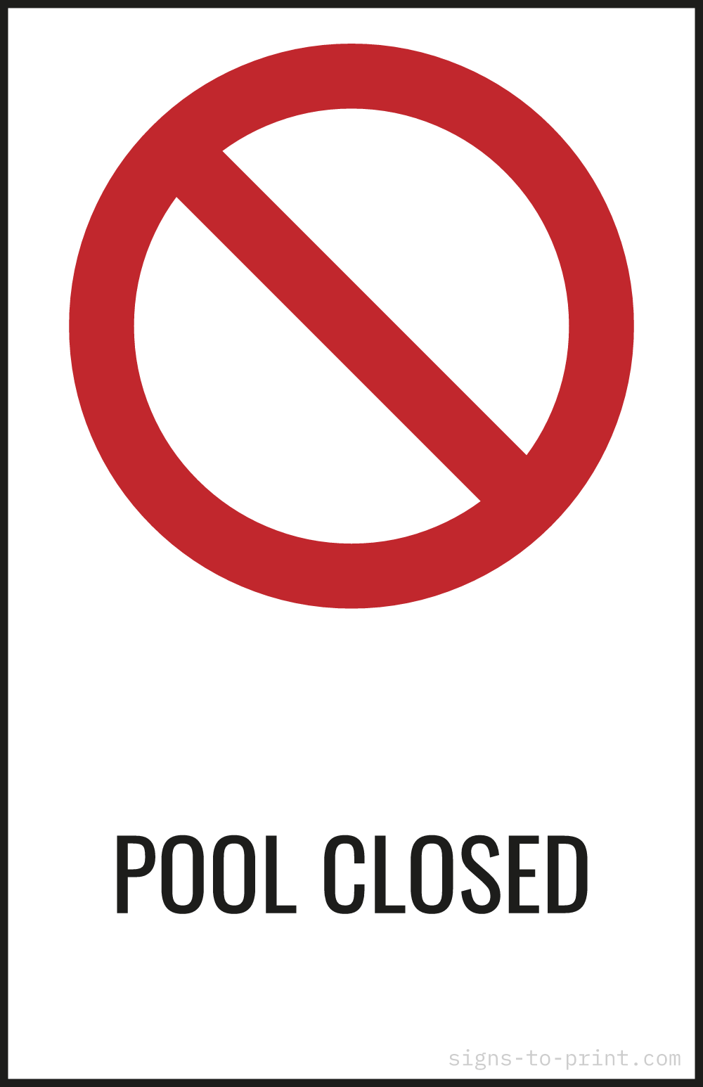 Free printable Pool Closed 11 x 17 sign, Red / White, 11 x 17 download