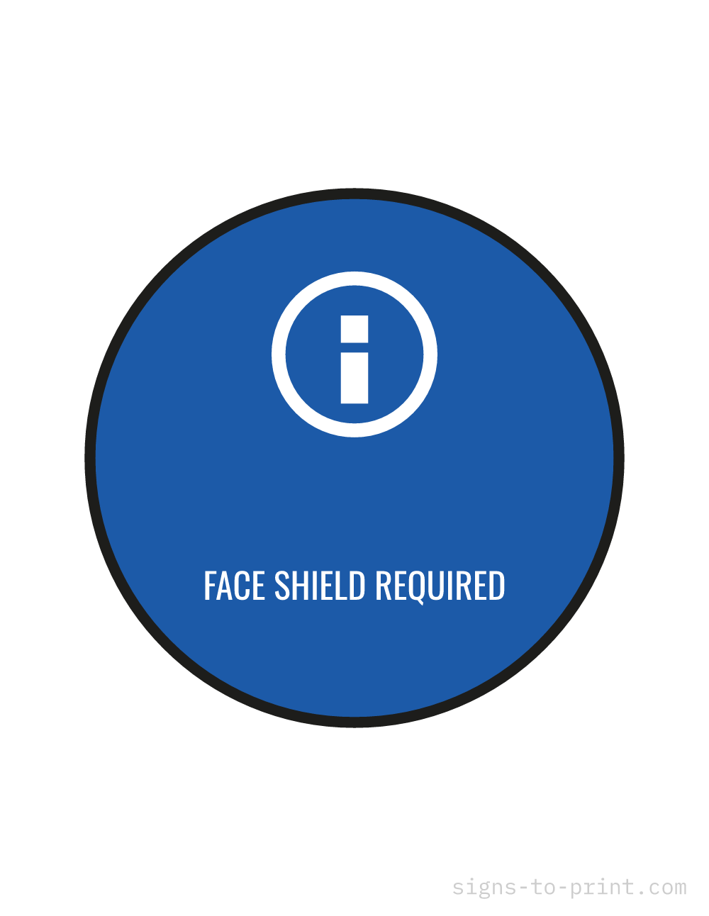 Free printable Face Shield Required sign, Blue / White, 8.5x11 in