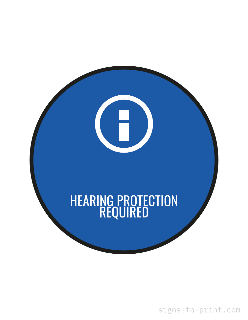 Free printable Hearing Protection Required sign, Blue / White, 8.5x11 in
