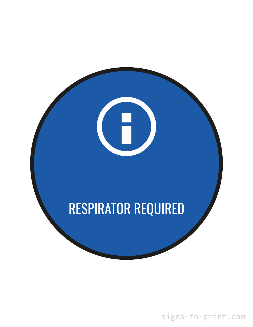 Free printable Respirator Required sign, Blue / White, 8.5x11 in
