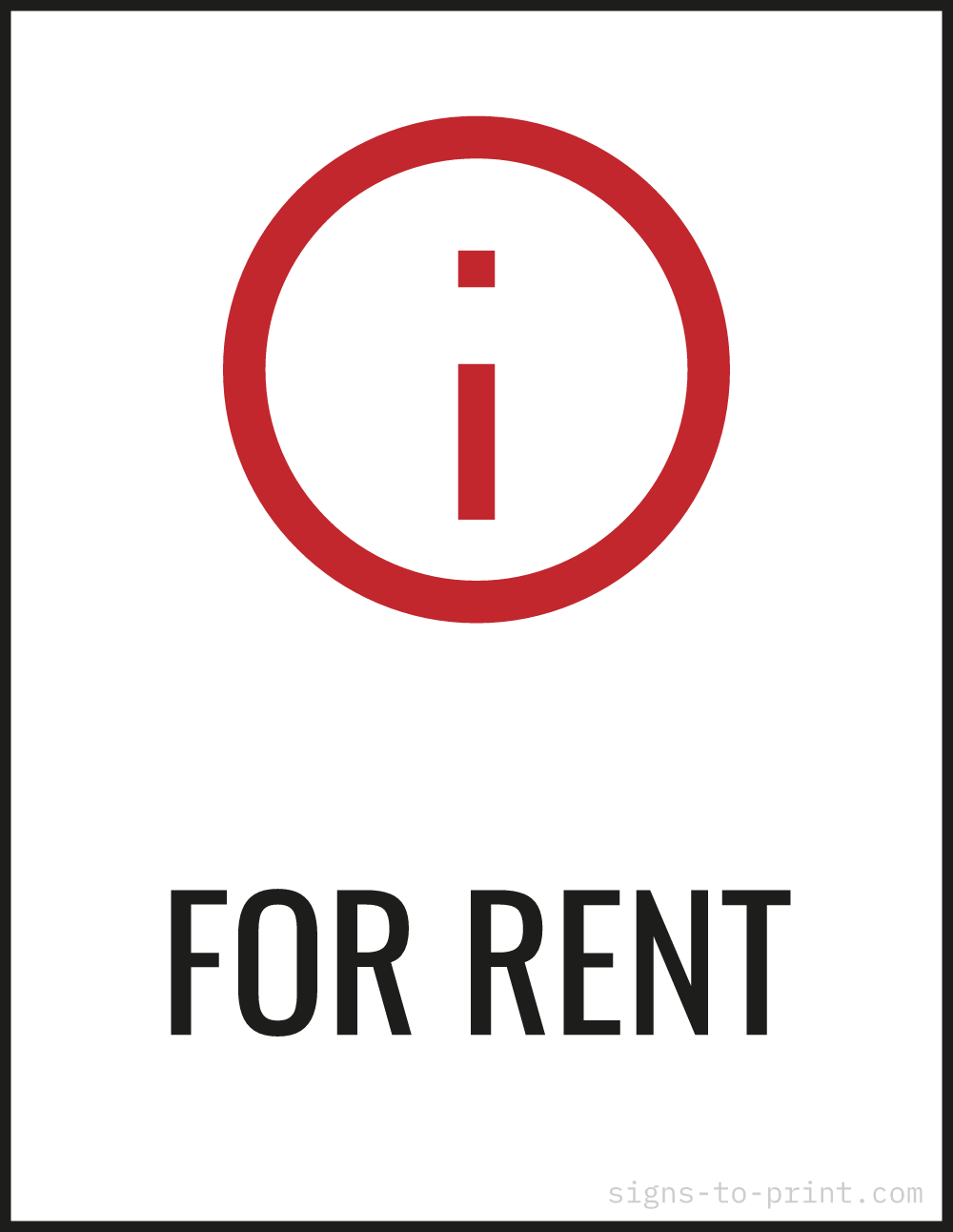 Free printable For Rent 8.5 x 11 sign, Red / White, 8.5 x 11 download