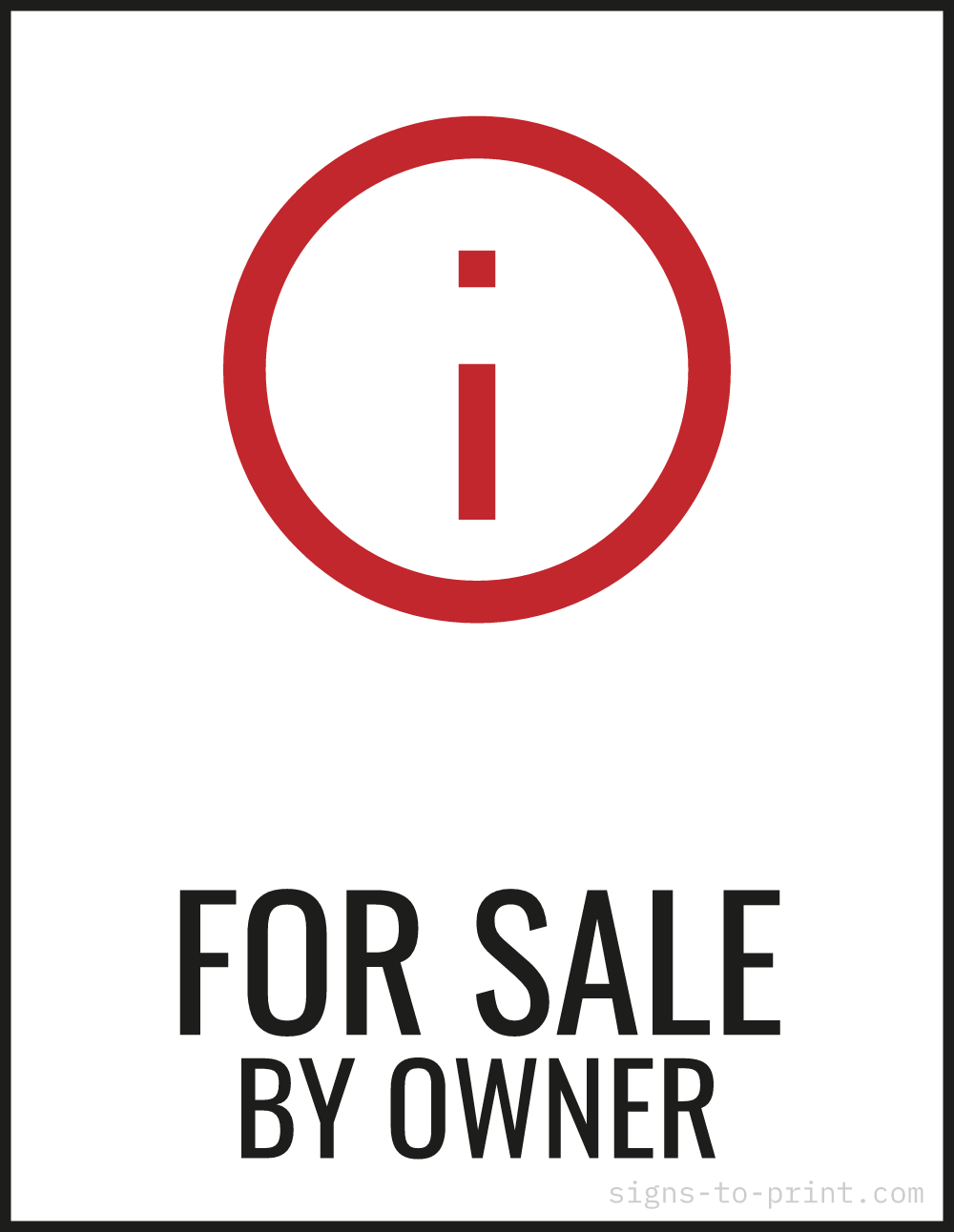 Free printable For Sale By Owner 8.5 x 11 sign, Red / White, 8.5 x 11 download