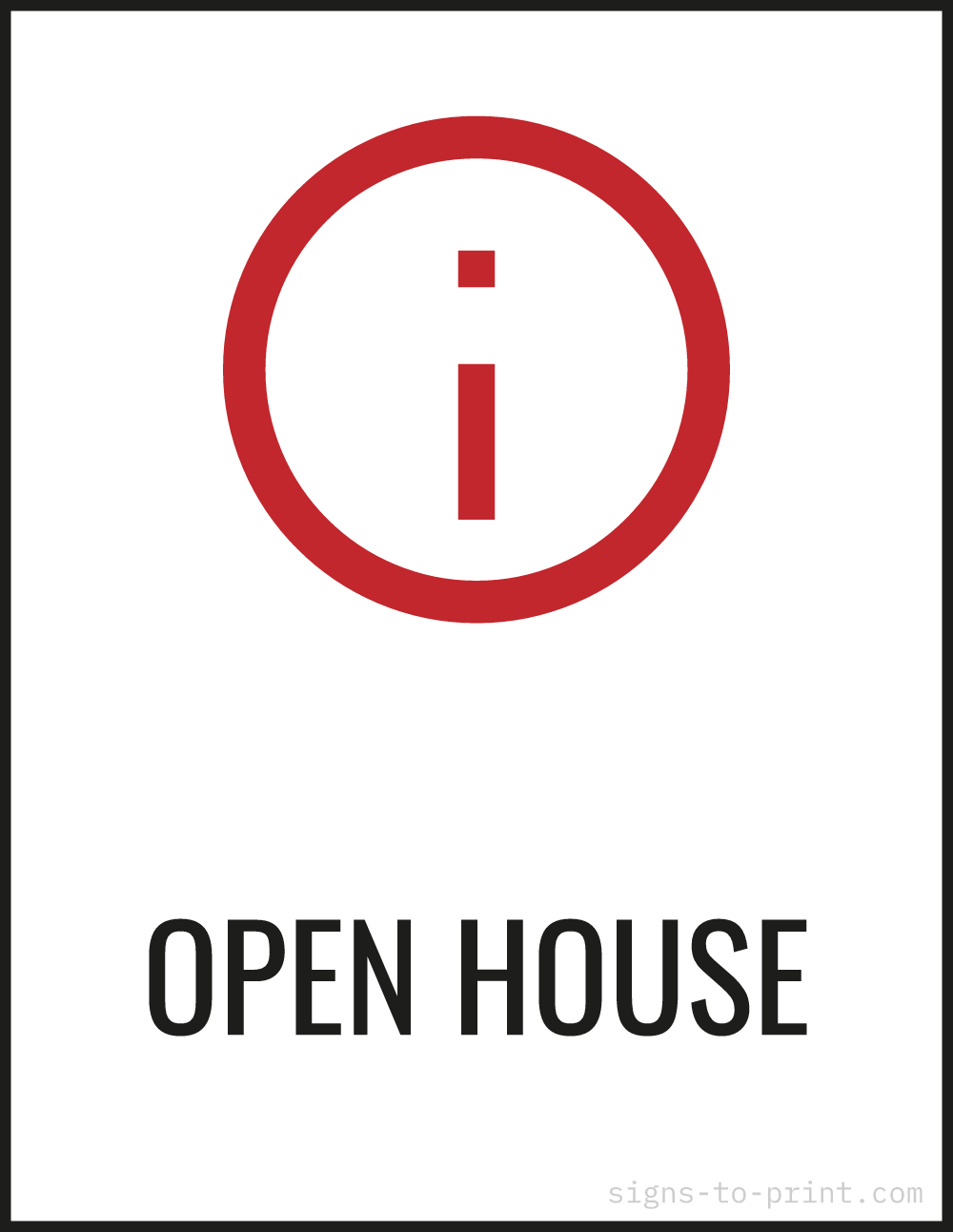 Free printable Open House 8.5 x 11 sign, Red / White, 8.5 x 11 download