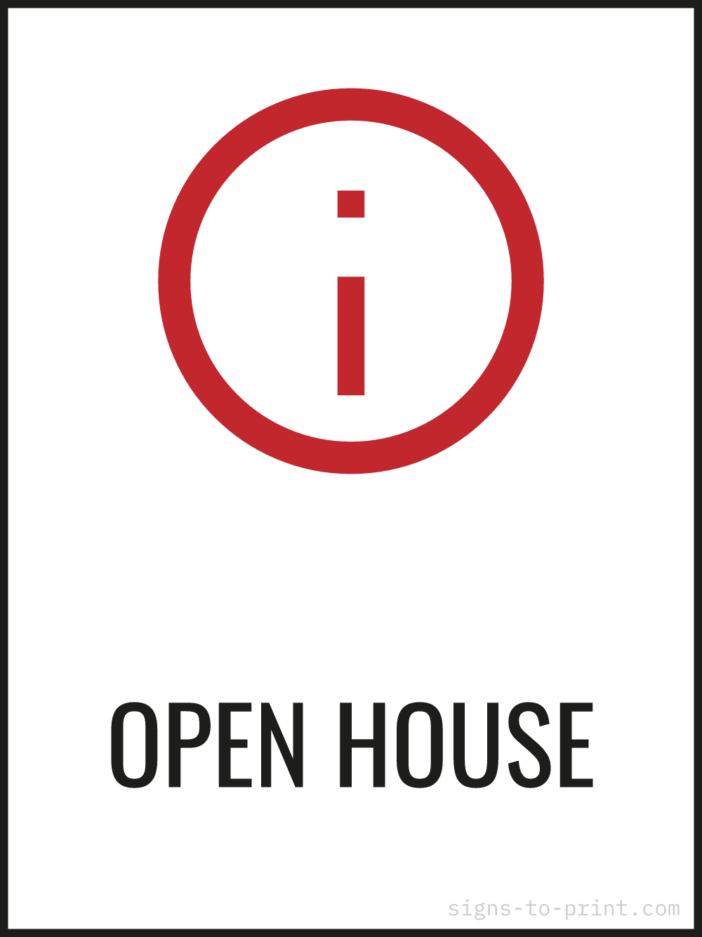 Free printable Open House sign, Red / White, 18x24 in
