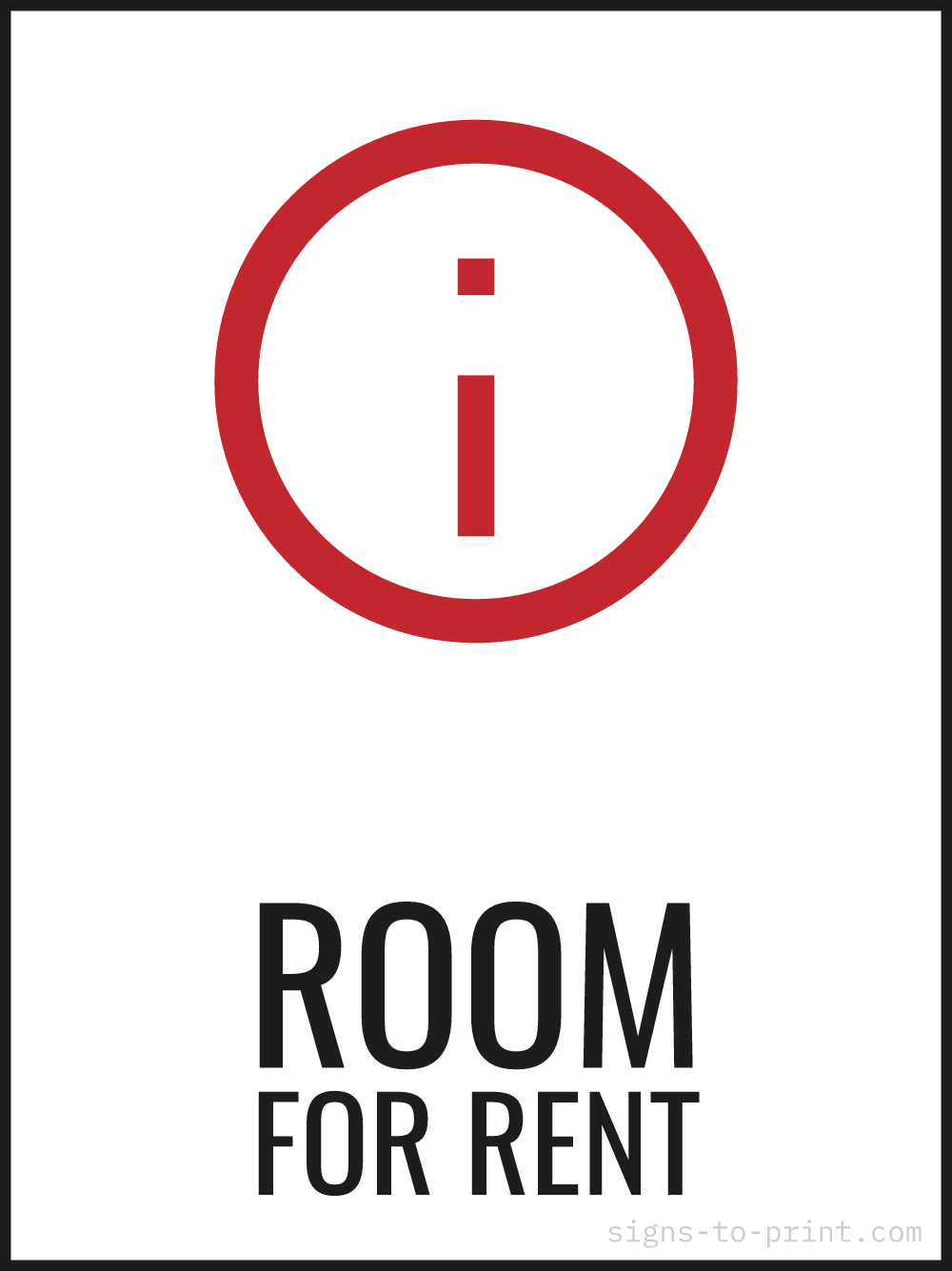 Free printable Room for Rent sign, Red / White, 18x24 in