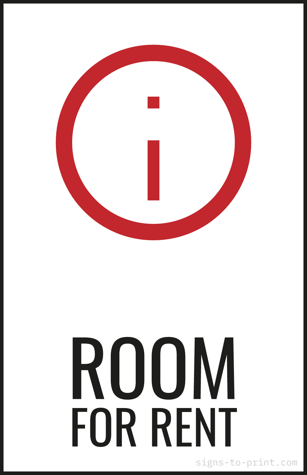 Free printable Room for Rent 11 x 17 sign, Red / White, 11 x 17 download