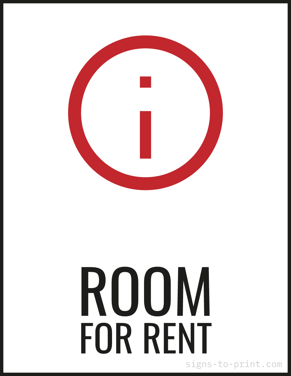 Free printable Room for Rent 8.5 x 11 sign, Red / White, 8.5 x 11 download