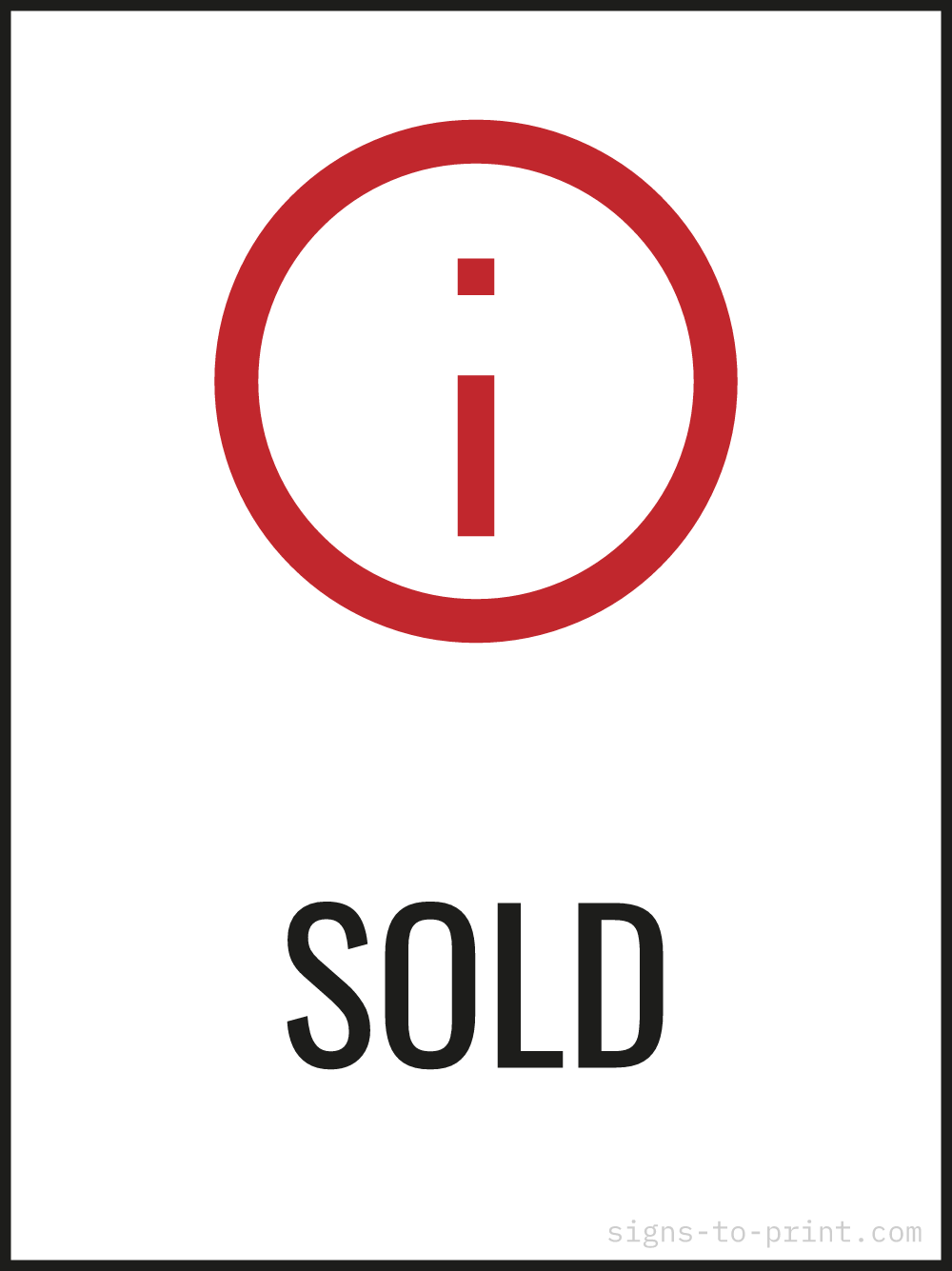 Free printable Sold sign, Red / White, 18x24 in