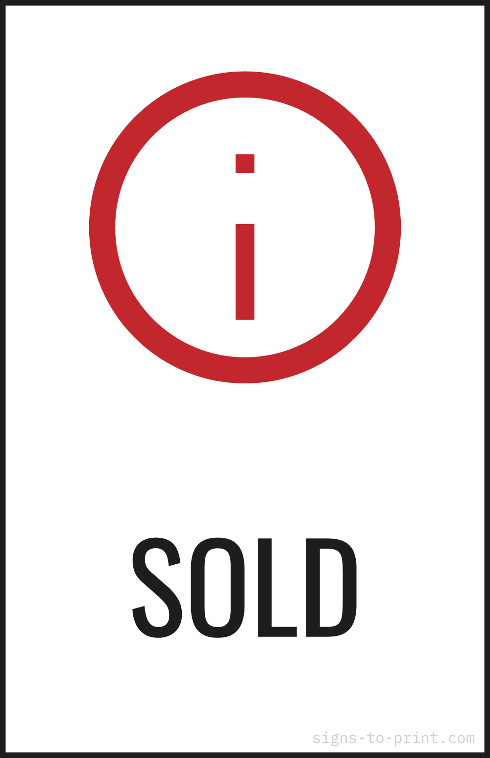 Free printable Sold 11 x 17 sign, Red / White, 11 x 17 download