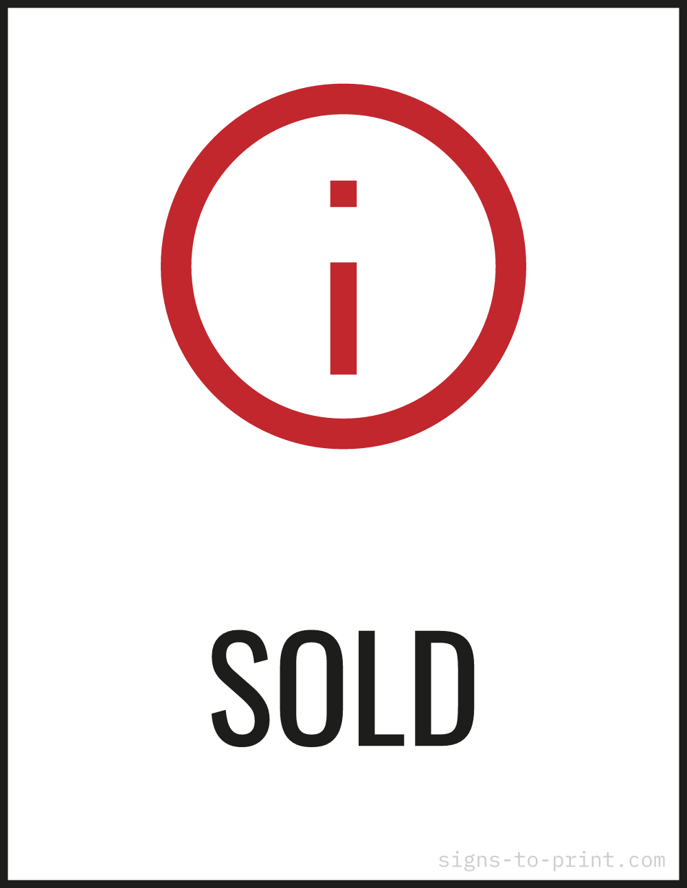 Free printable Sold 8.5 x 11 sign, Red / White, 8.5 x 11 download