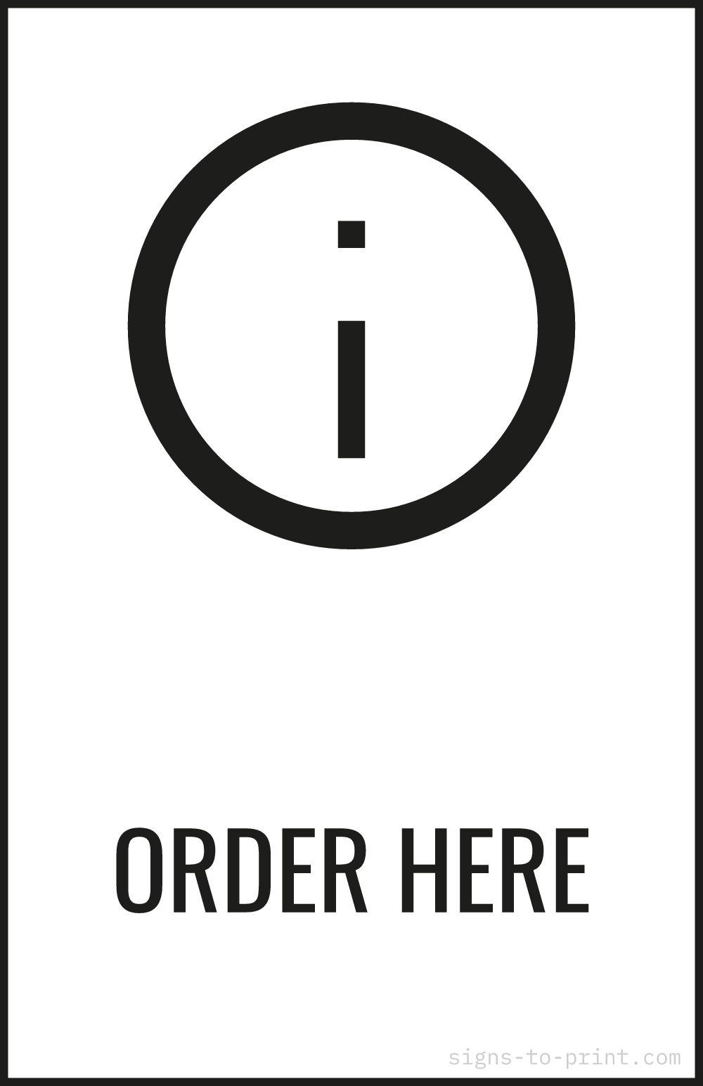 Free printable Order Here 11 x 17 sign, Black / White, 11 x 17 download