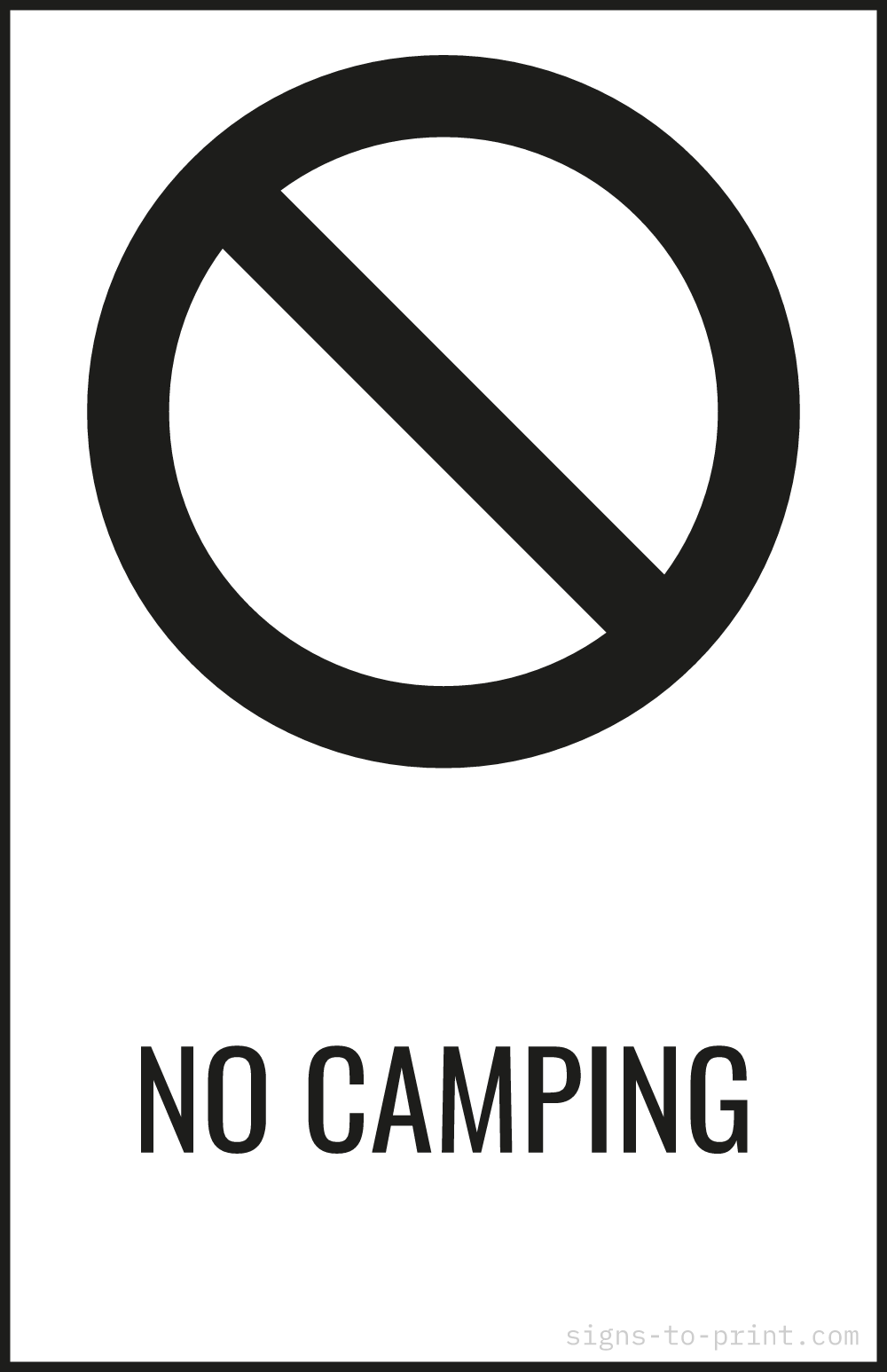 Free printable No Camping 11 x 17 sign, Black / White, 11 x 17 download