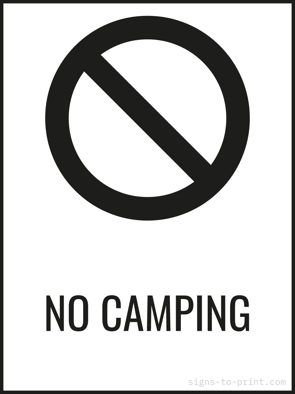 Free printable No Camping 18 x 24 sign, Black / White, 18 x 24 download