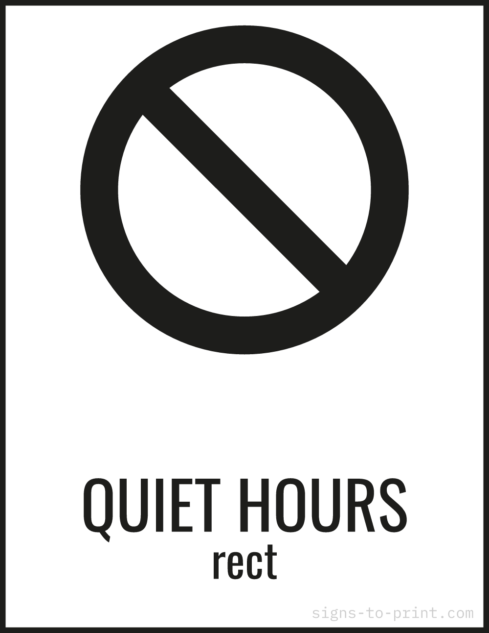 Free printable Quiet Hours sign, Black / White, 8.5x11 in