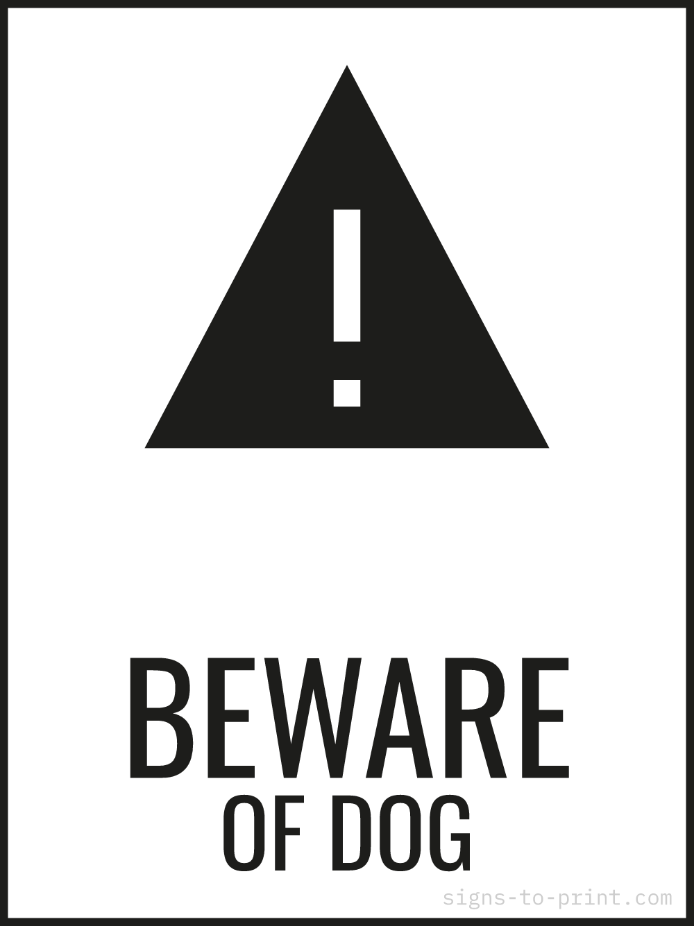 Free printable Beware of Dog 18 x 24 sign, Black / White, 18 x 24 download