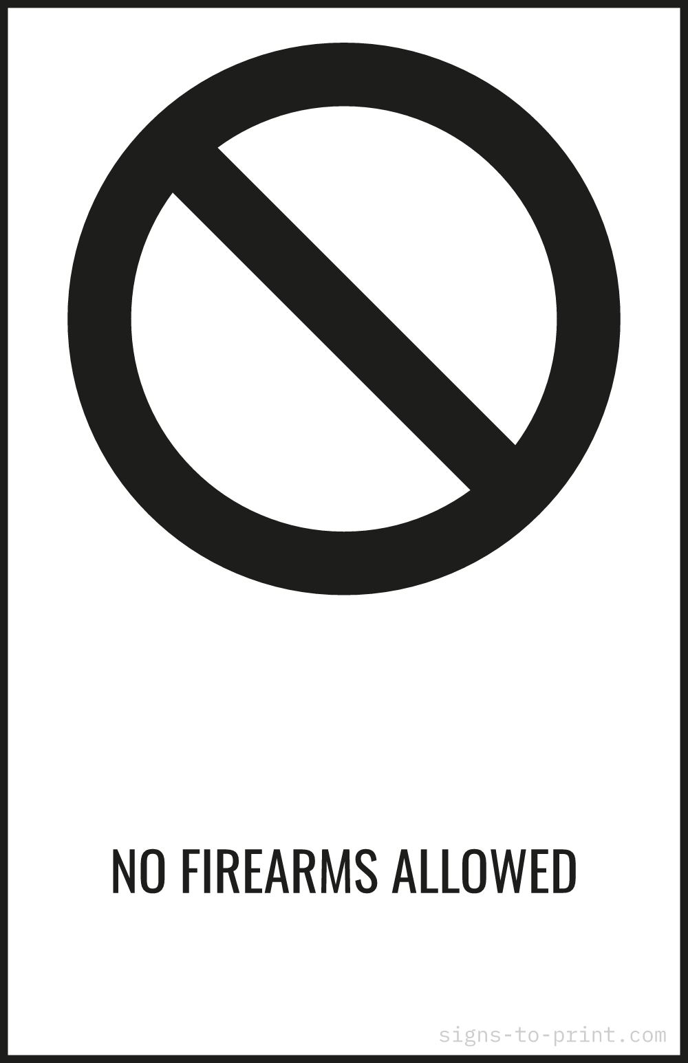 Free printable No Firearms Allowed 11 x 17 sign, Black / White, 11 x 17 download