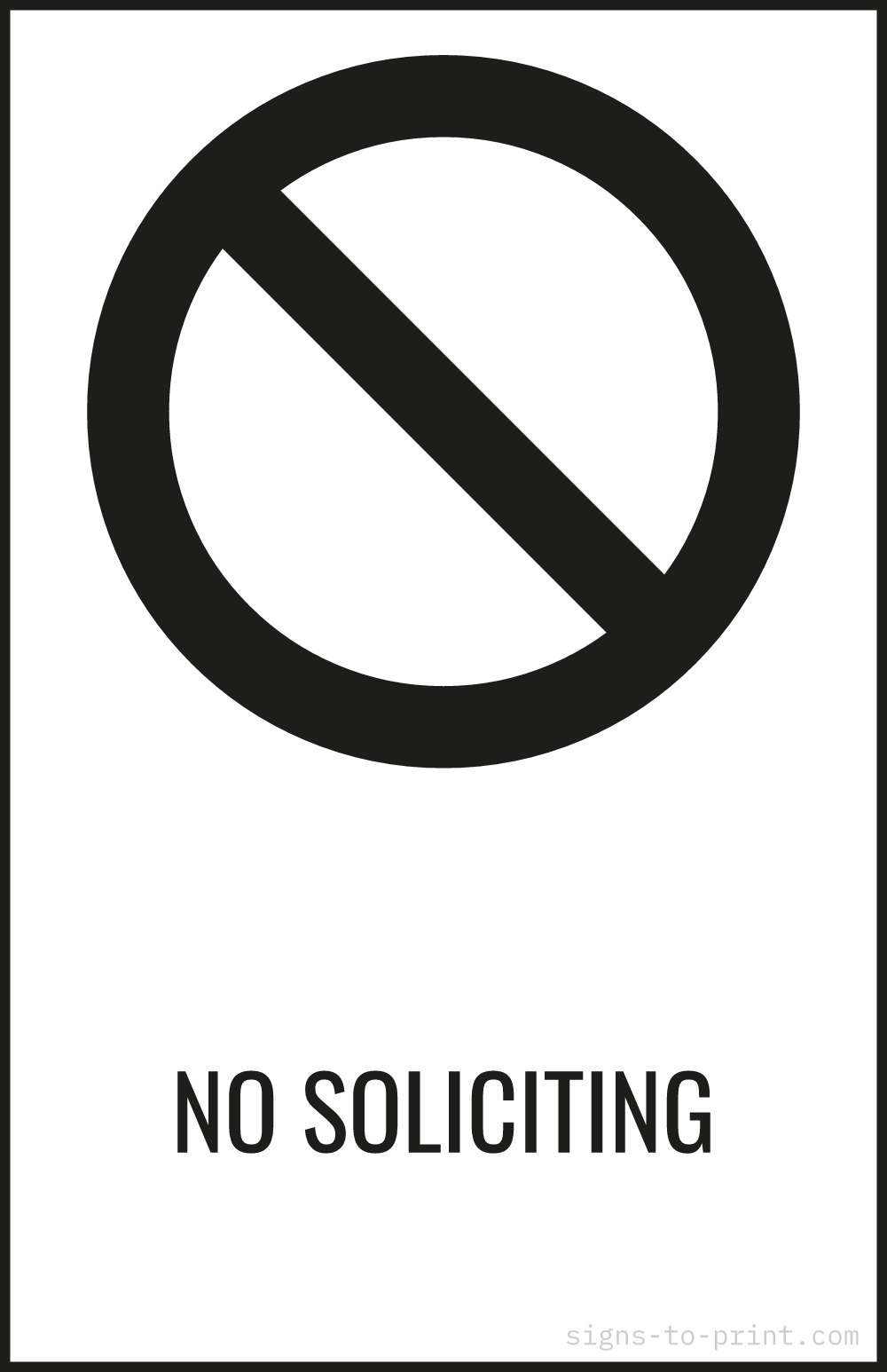 Free printable No Soliciting 11 x 17 sign, Black / White, 11 x 17 download