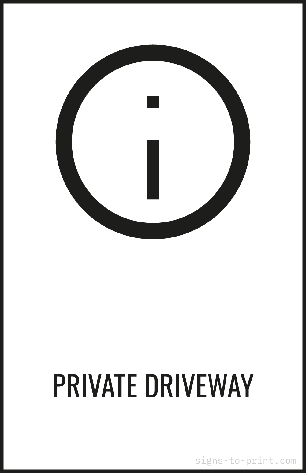 Free printable Private Driveway 11 x 17 sign, Black / White, 11 x 17 download