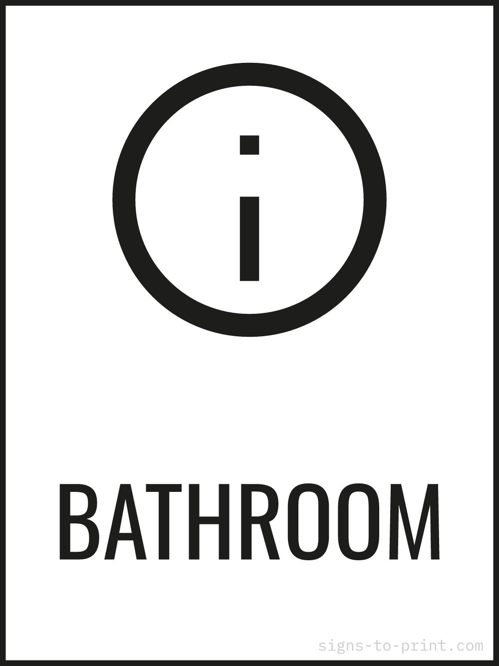 Free printable Bathroom 18 x 24 sign, Black / White, 18 x 24 download