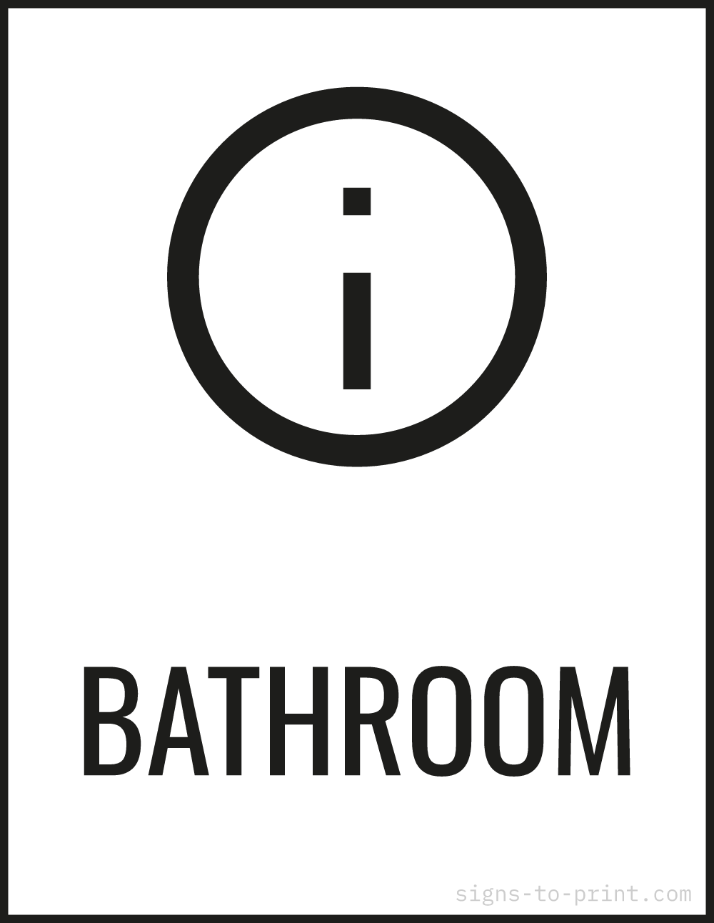 Free printable Bathroom 8.5 x 11 sign, Black / White, 8.5 x 11 download