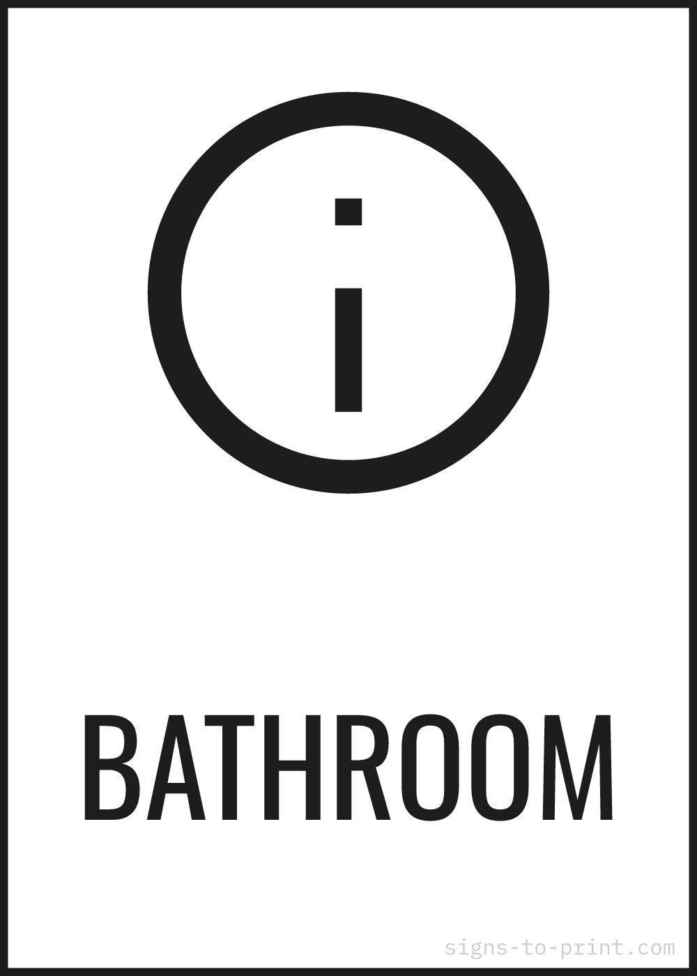Free printable Bathroom sign, Black / White, 5x7 in