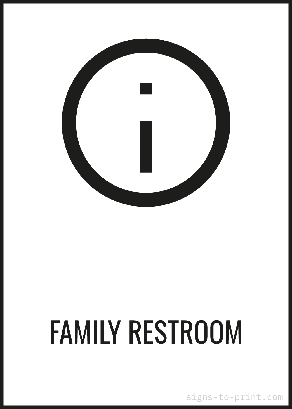 Free printable Family Restroom sign, Black / White, 5x7 in