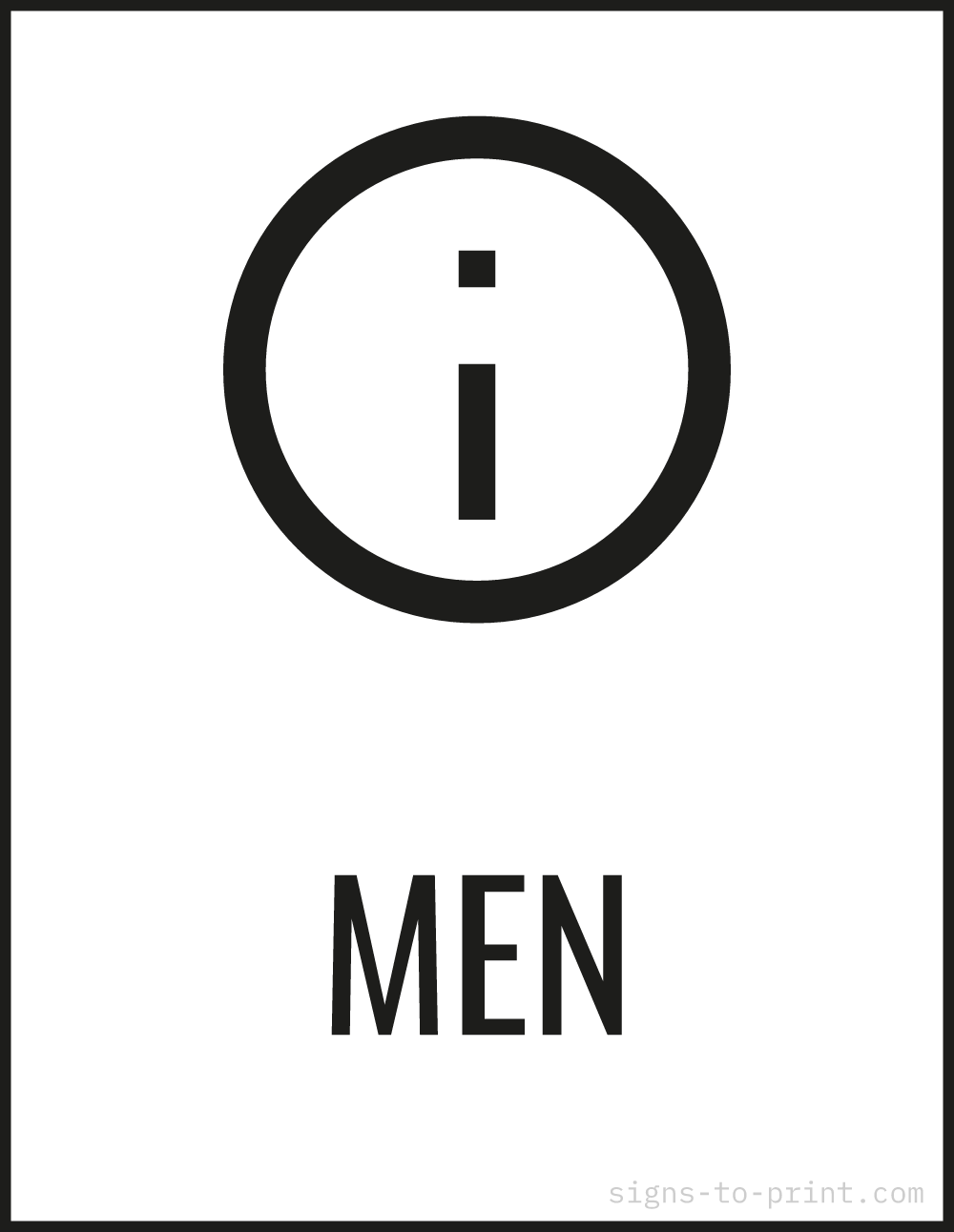 Free printable Men 8.5 x 11 sign, Black / White, 8.5 x 11 download
