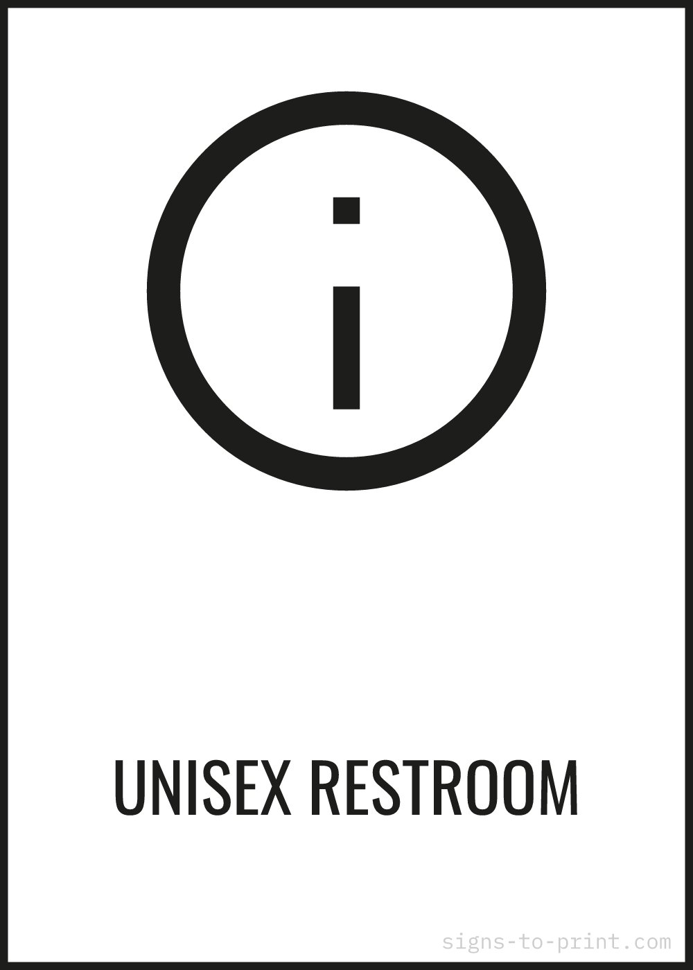 Free printable Unisex Restroom sign, Black / White, 5x7 in