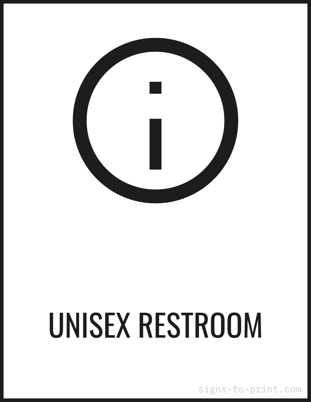 Free printable Unisex Restroom 8.5 x 11 sign, Black / White, 8.5 x 11 download