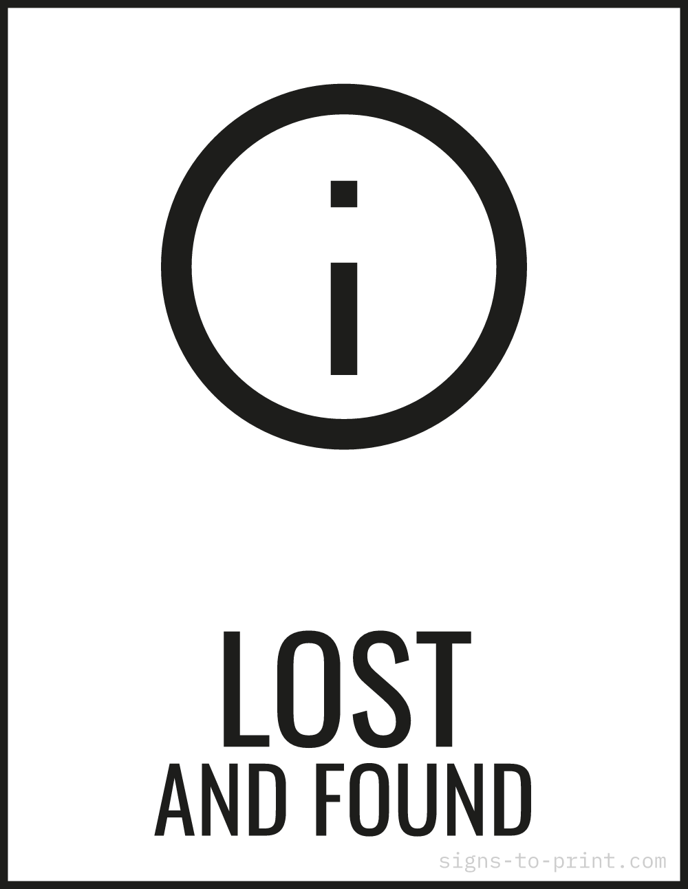 Free printable Lost and Found 8.5 x 11 sign, Black / White, 8.5 x 11 download