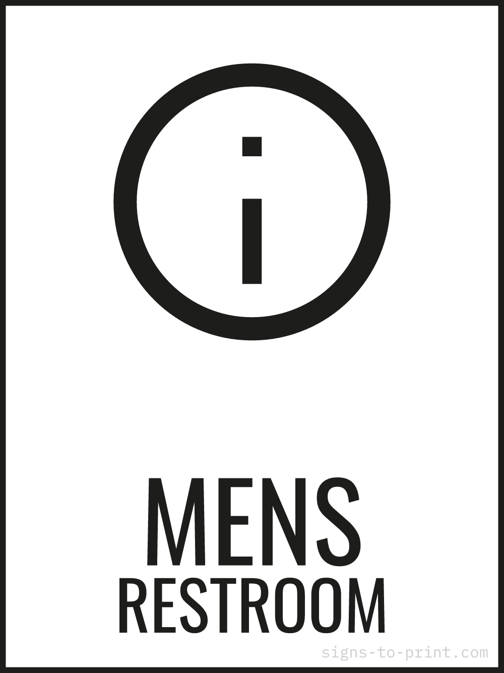 Free printable Mens Restroom 18 x 24 sign, Black / White, 18 x 24 download