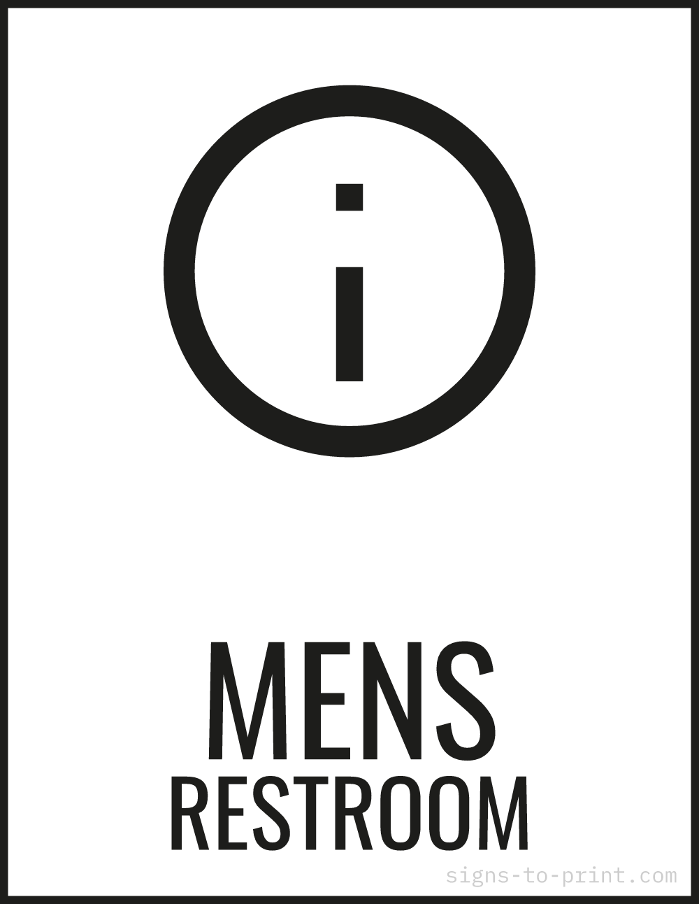 Free printable Mens Restroom 8.5 x 11 sign, Black / White, 8.5 x 11 download