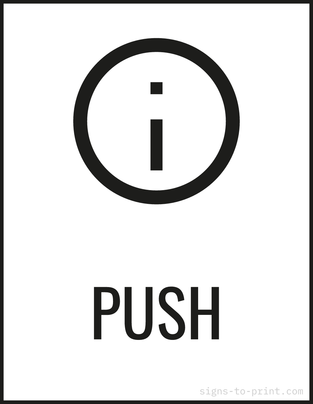 Free printable Push 8.5 x 11 sign, Black / White, 8.5 x 11 download