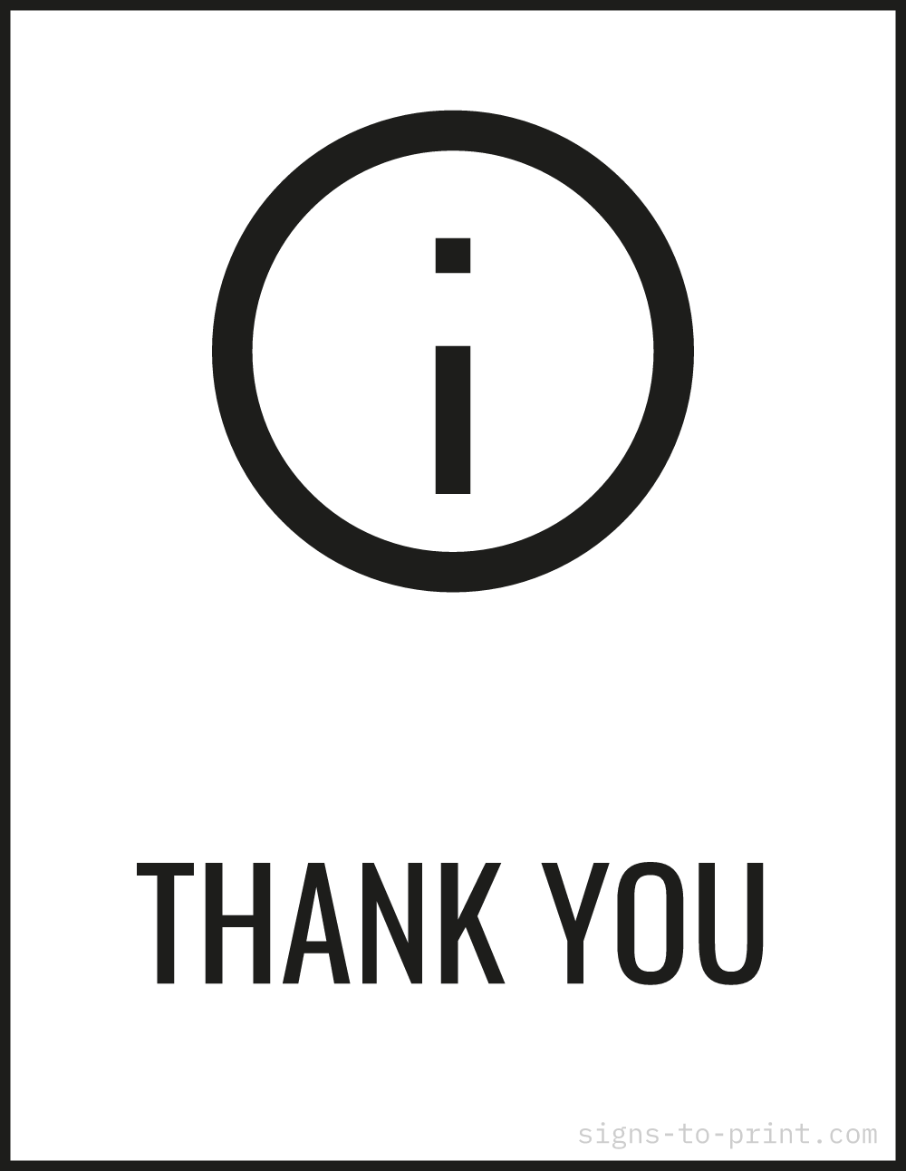Free printable Thank You 8.5 x 11 sign, Black / White, 8.5 x 11 download
